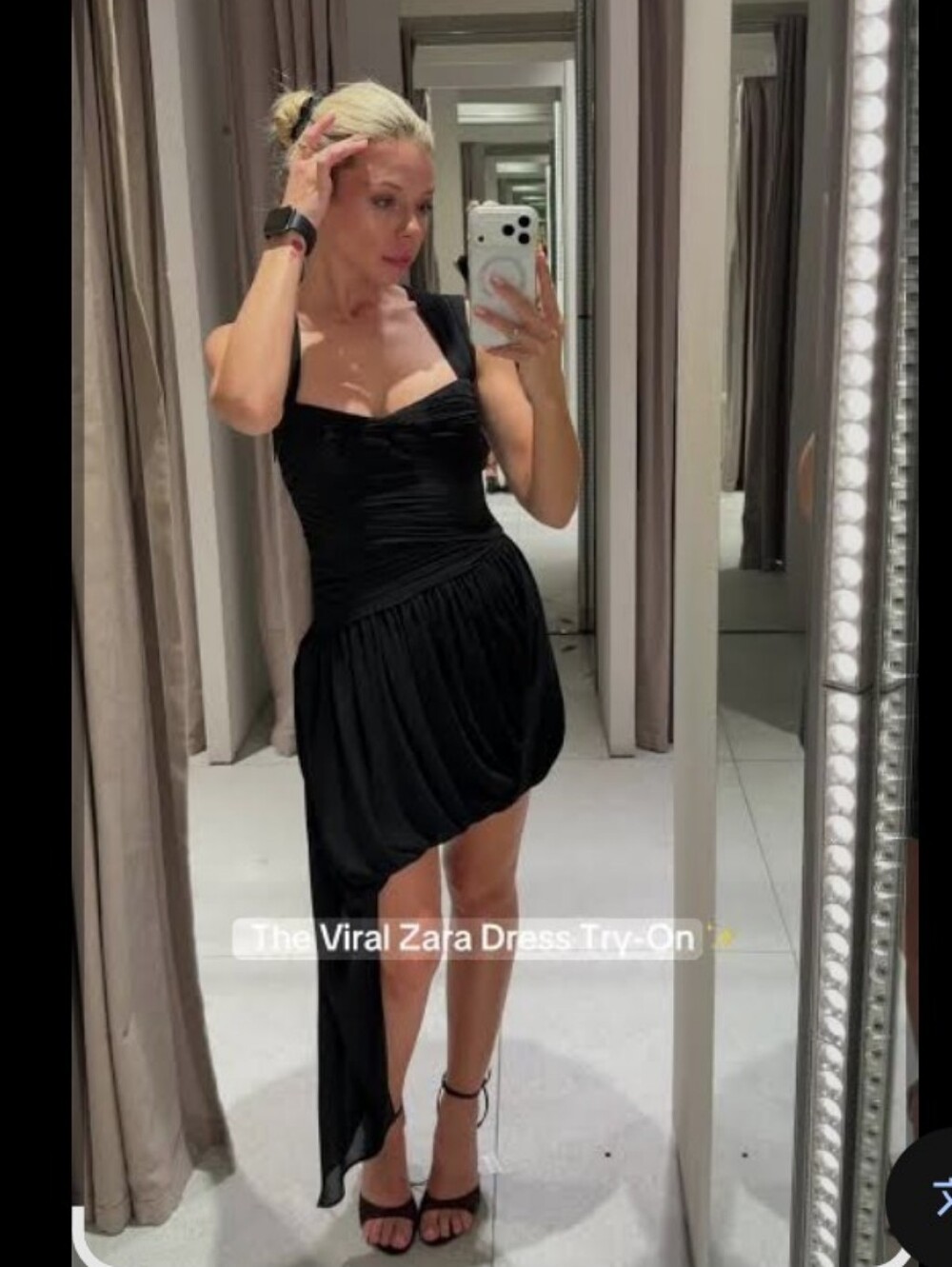 Zara Black Asymmetrical Draped Mini Dress